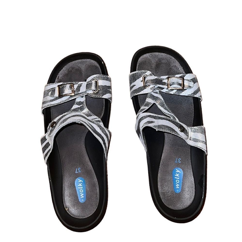 Wolky Gray and Black Textile Sandals Size 6